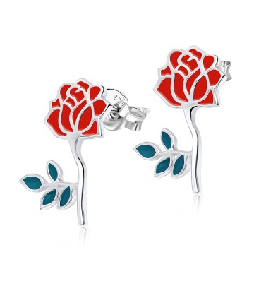 Red Rose Silver Ear Stud STS-3468 (FL3+CO15)